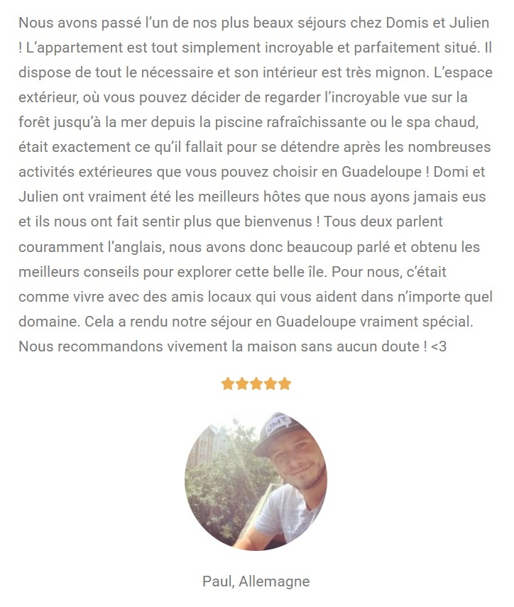 Votre location de vacances avec vue à Deshaies en Guadeloupe​​ avis client